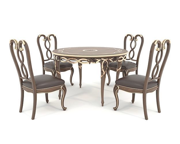 Classic European style Dining Table and Chairs 49 3D model