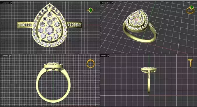 anello goccia con pietre