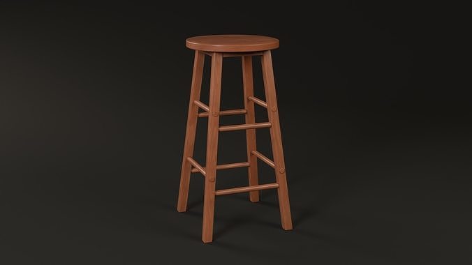 LowPoly Varnished Bar Chair GameReady Furniture Asset Low-poly 3D model
