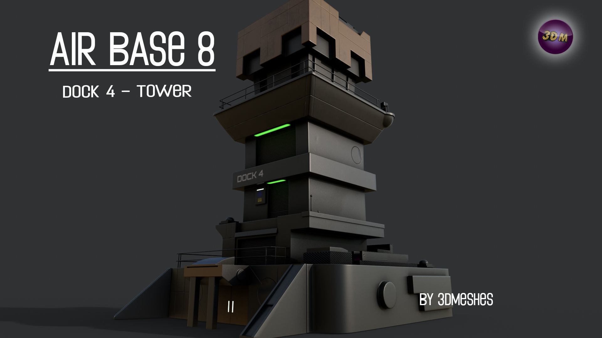 AIR BASE 8 - Dock 4 -Tower Low-poly 3D model_4