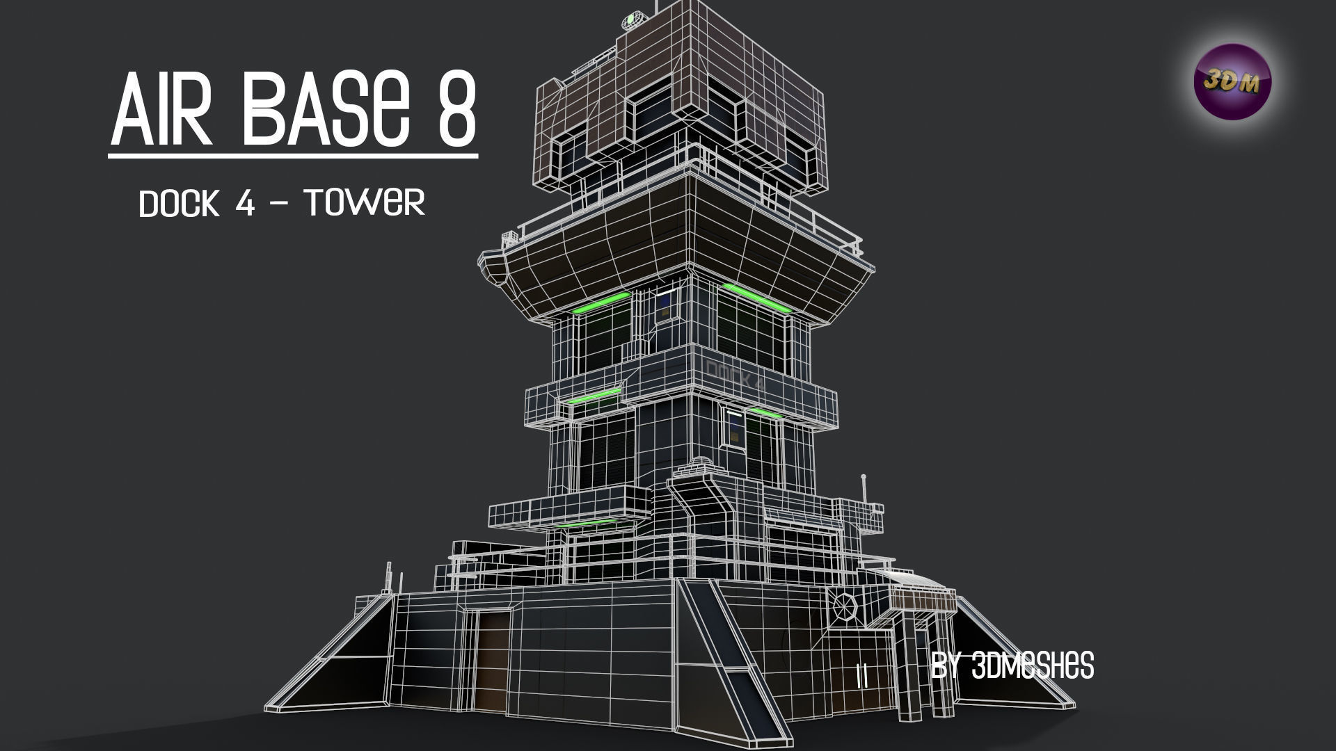 AIR BASE 8 - Dock 4 -Tower Low-poly 3D model_3