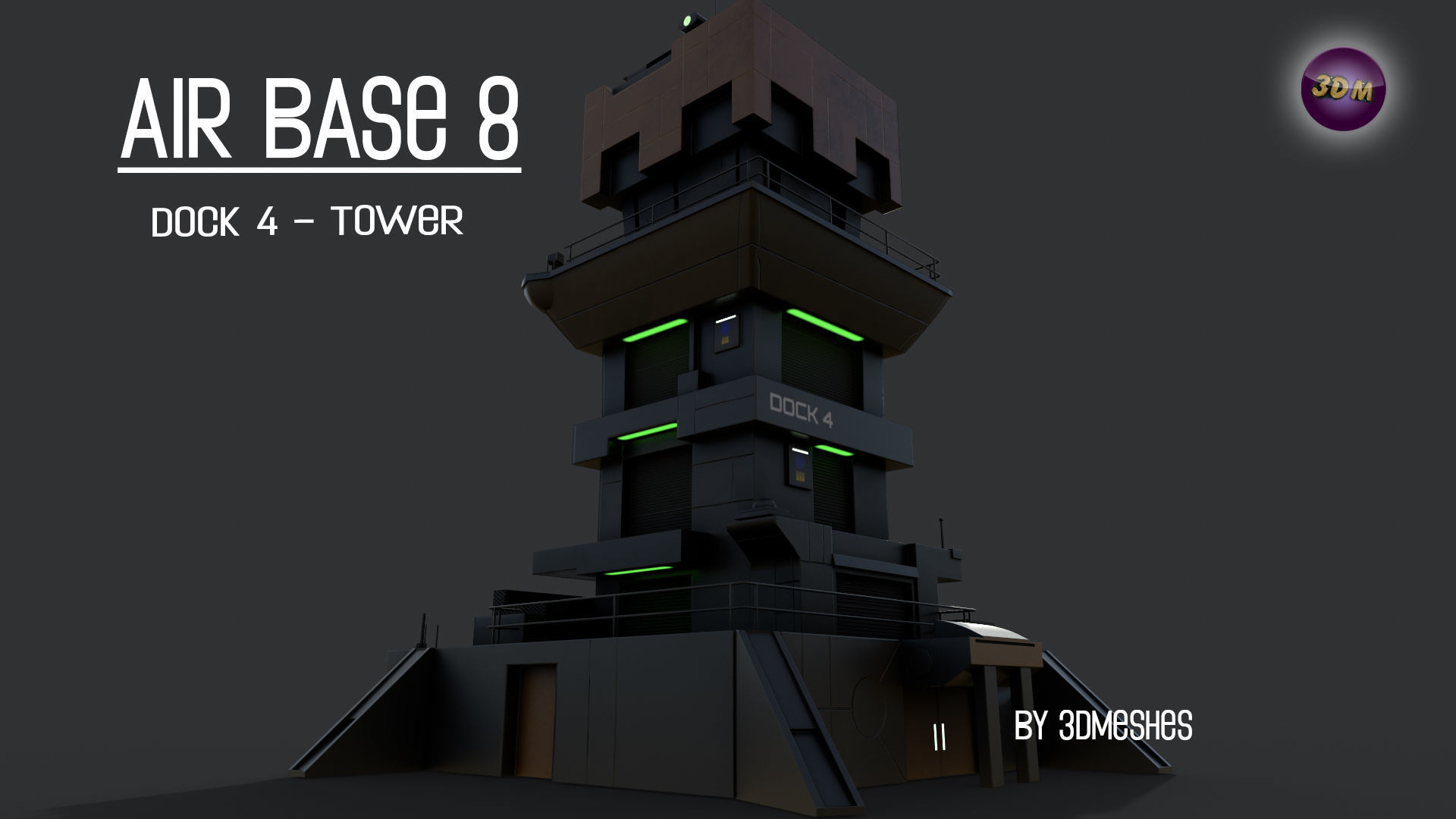 AIR BASE 8 - Dock 4 -Tower Low-poly 3D model_2