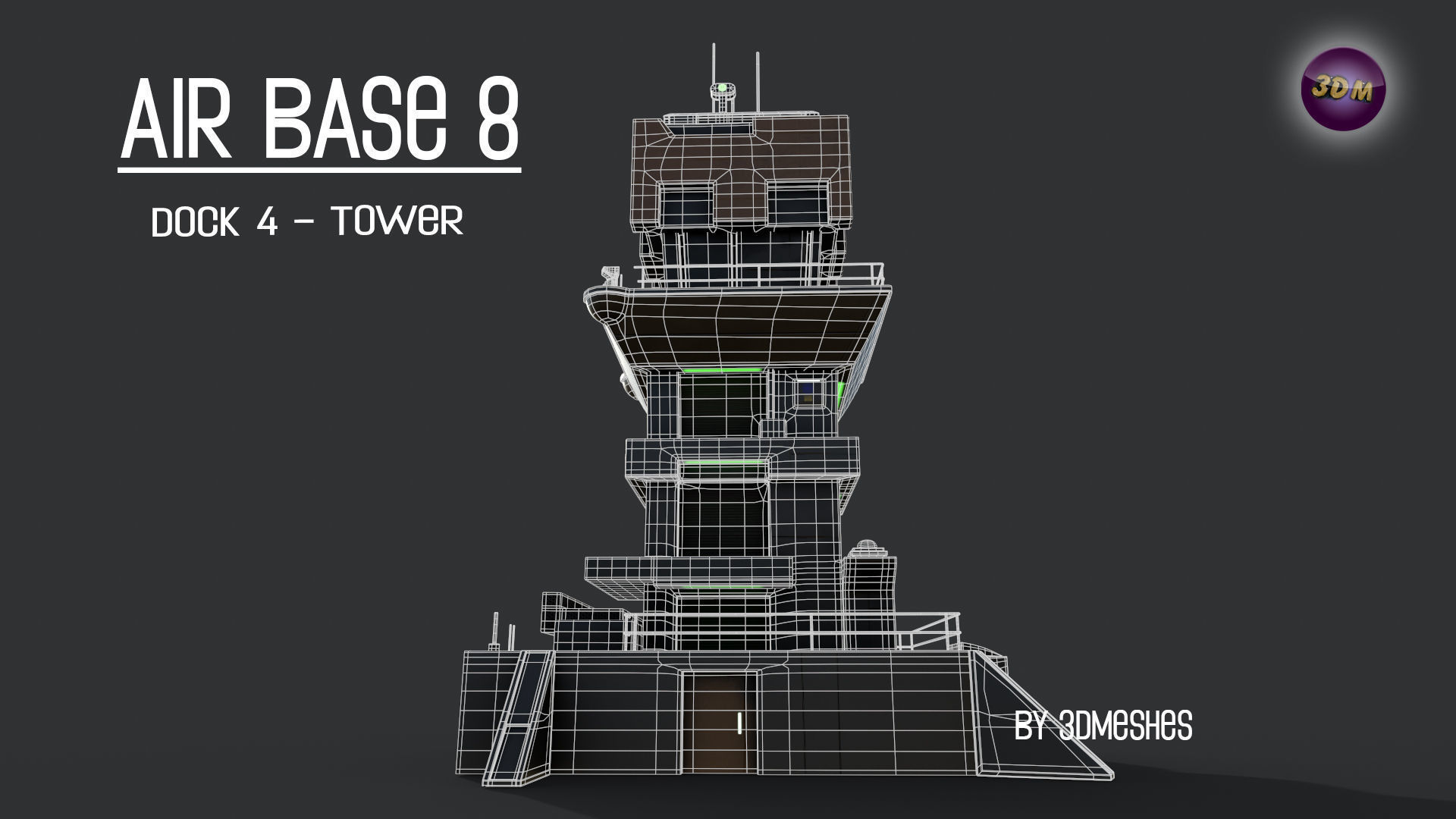 AIR BASE 8 - Dock 4 -Tower Low-poly 3D model_9