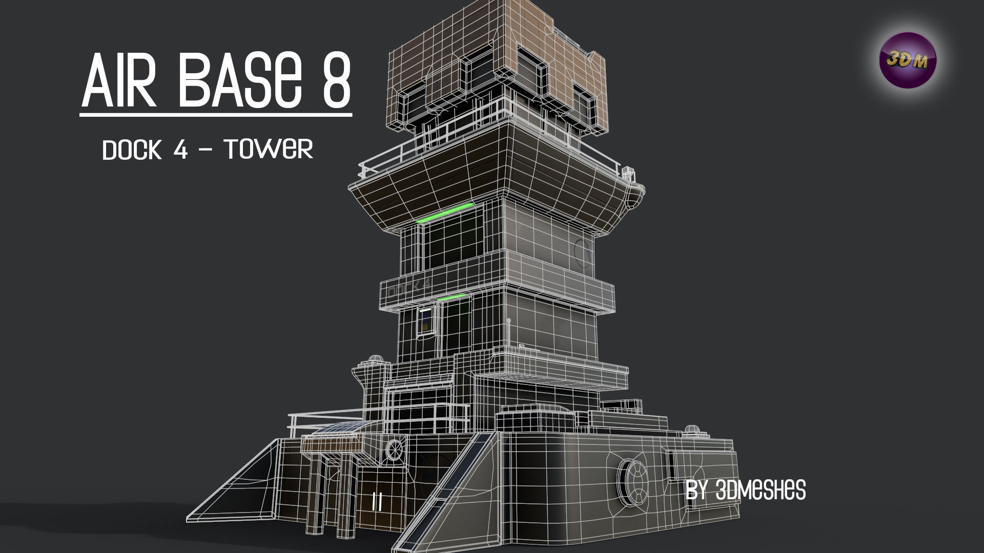 AIR BASE 8 - Dock 4 -Tower Low-poly 3D model_5