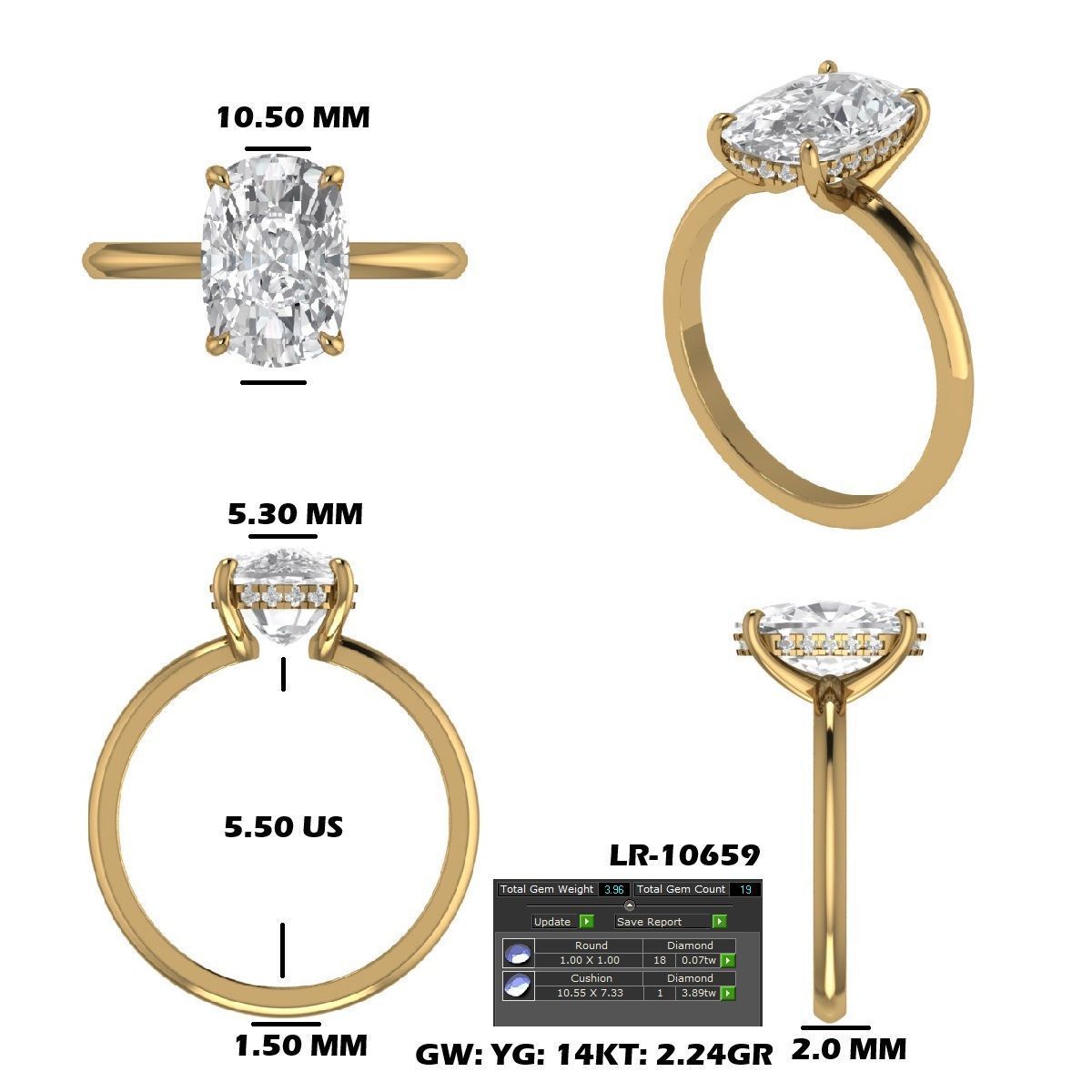 Cushion Cut Engagement Ring 3D Model 3D print model_8