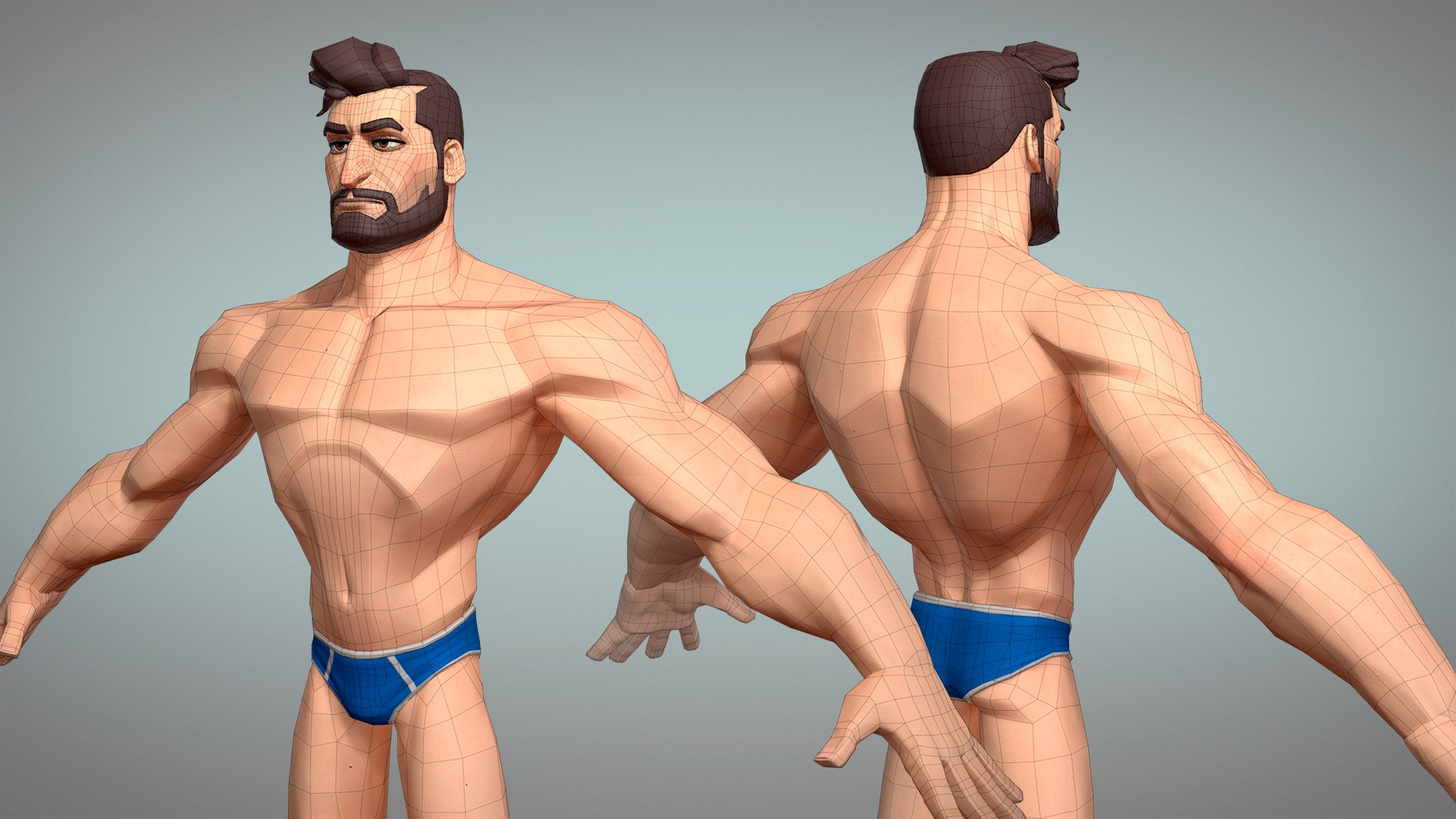 Cartoon male character Hugh base mesh game ready Low-poly 3D model_8