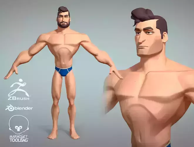 Cartoon male character Hugh base mesh game ready