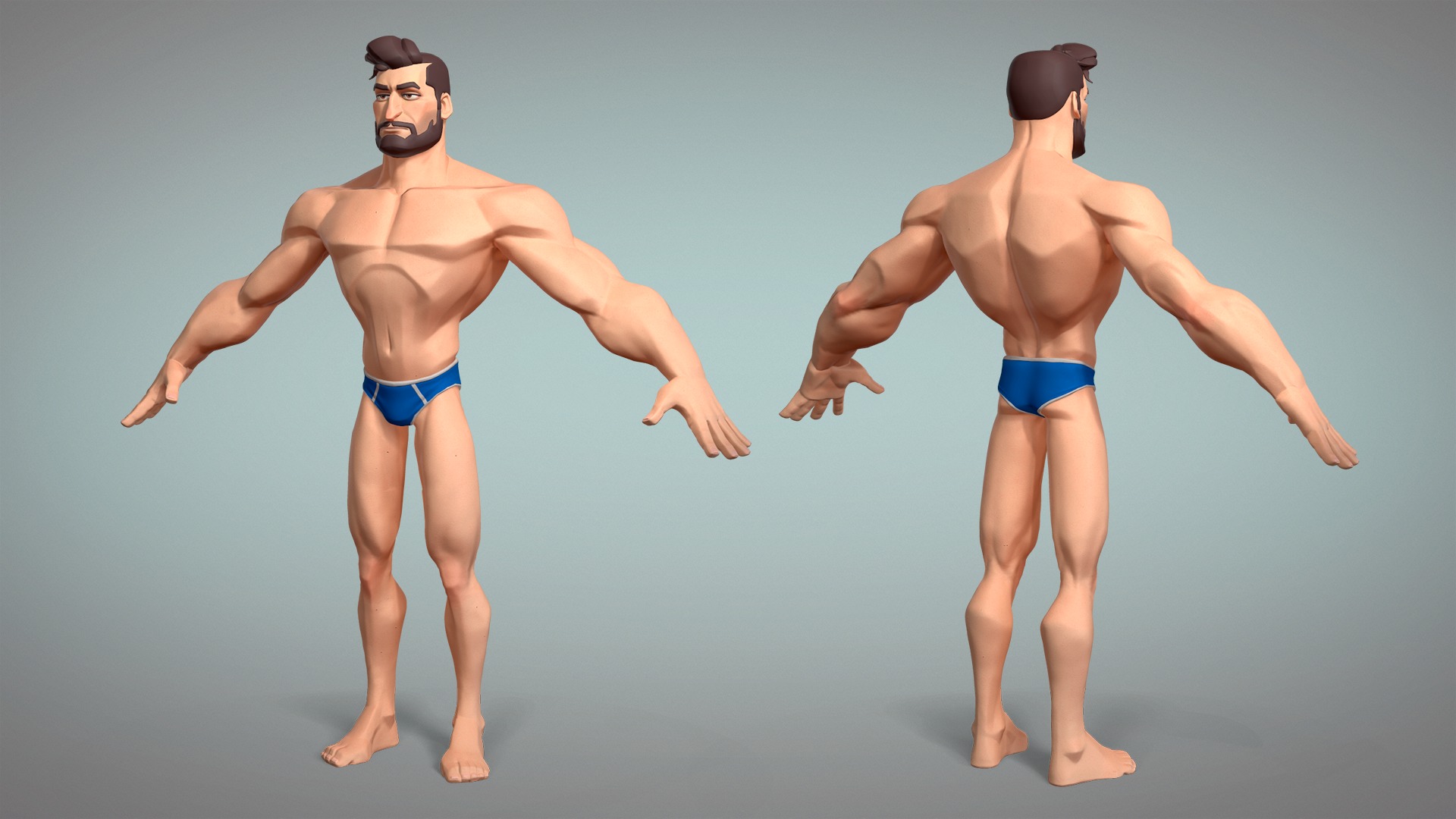 Cartoon male character Hugh base mesh game ready Low-poly 3D model_4