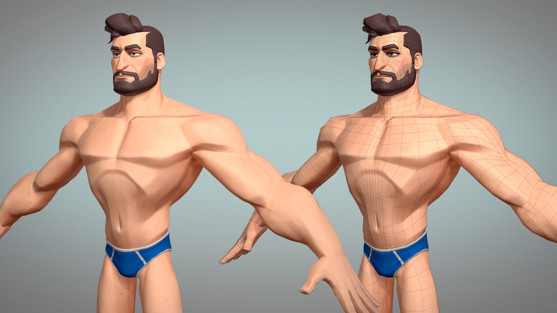 Cartoon male character Hugh base mesh game ready Low-poly 3D model_7
