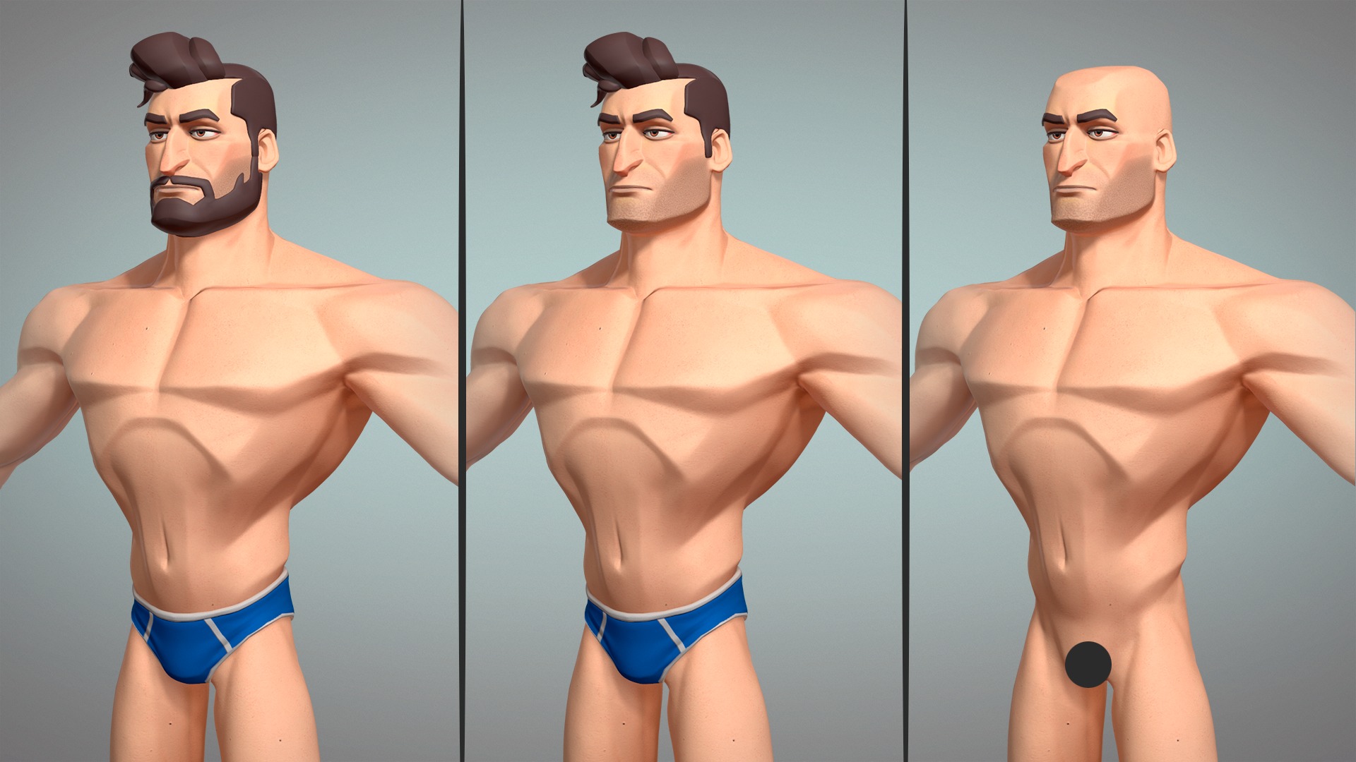 Cartoon male character Hugh base mesh game ready Low-poly 3D model_10
