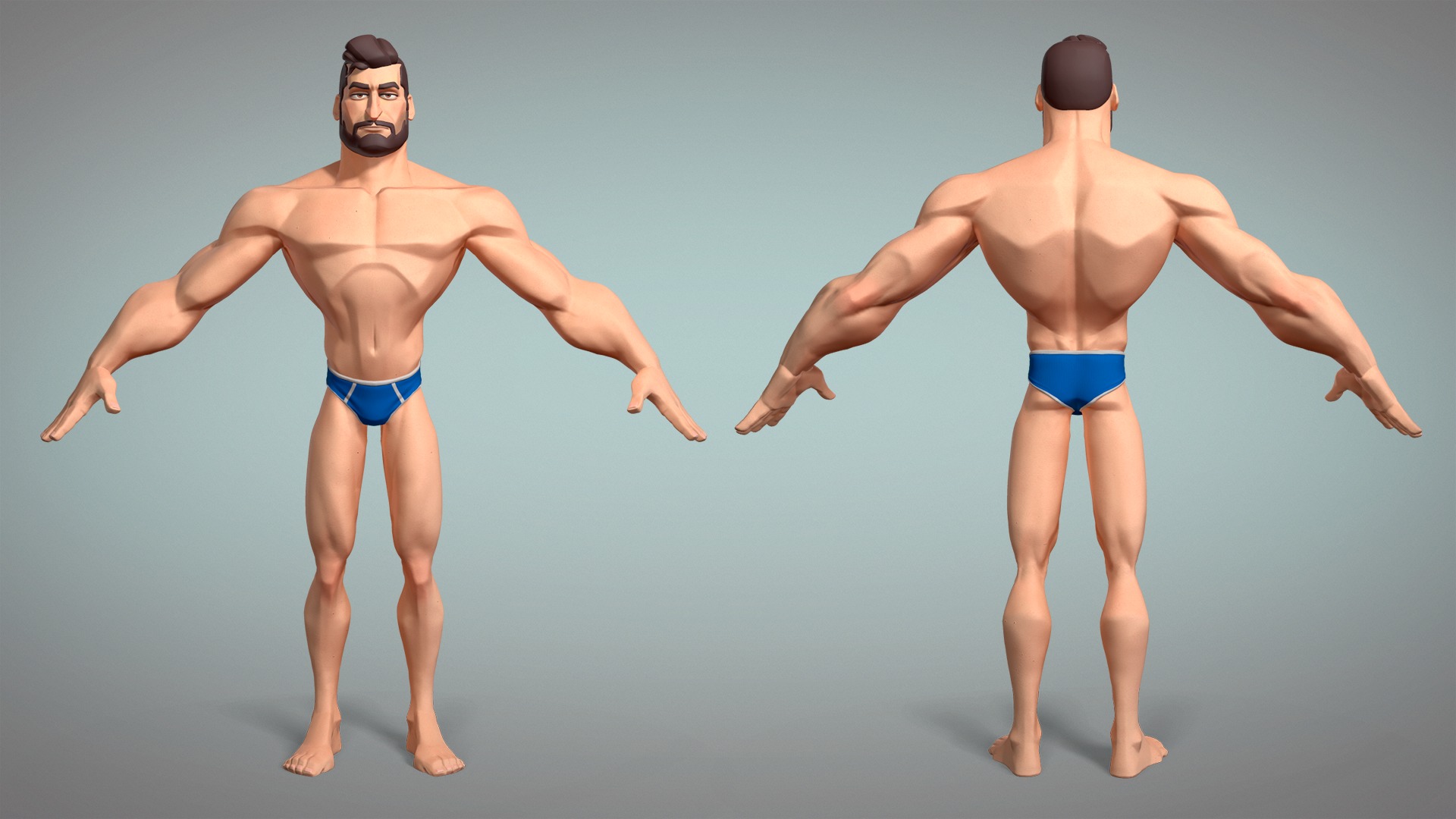 Cartoon male character Hugh base mesh game ready Low-poly 3D model_2