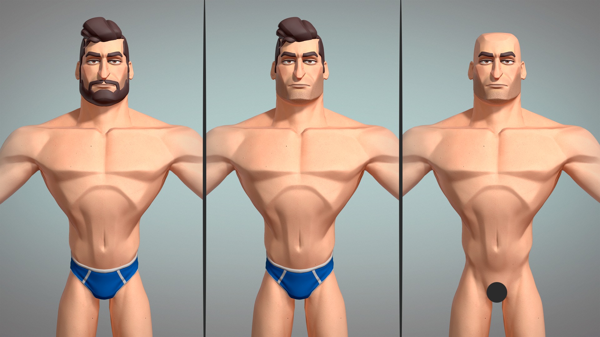 Cartoon male character Hugh base mesh game ready Low-poly 3D model_9