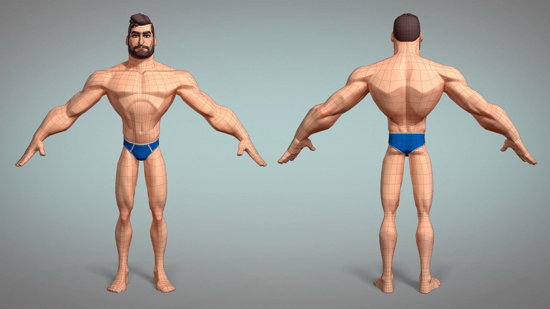 Cartoon male character Hugh base mesh game ready Low-poly 3D model_3