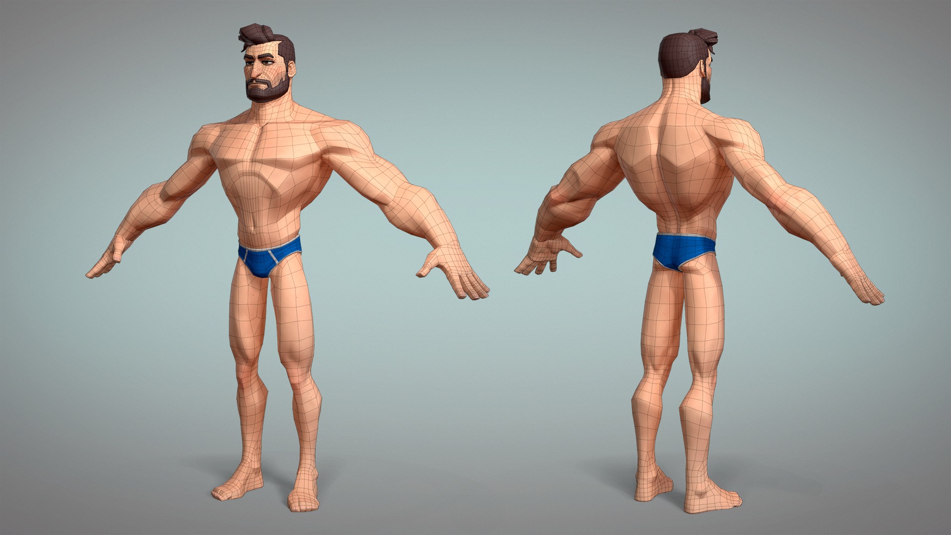 Cartoon male character Hugh base mesh game ready Low-poly 3D model_5