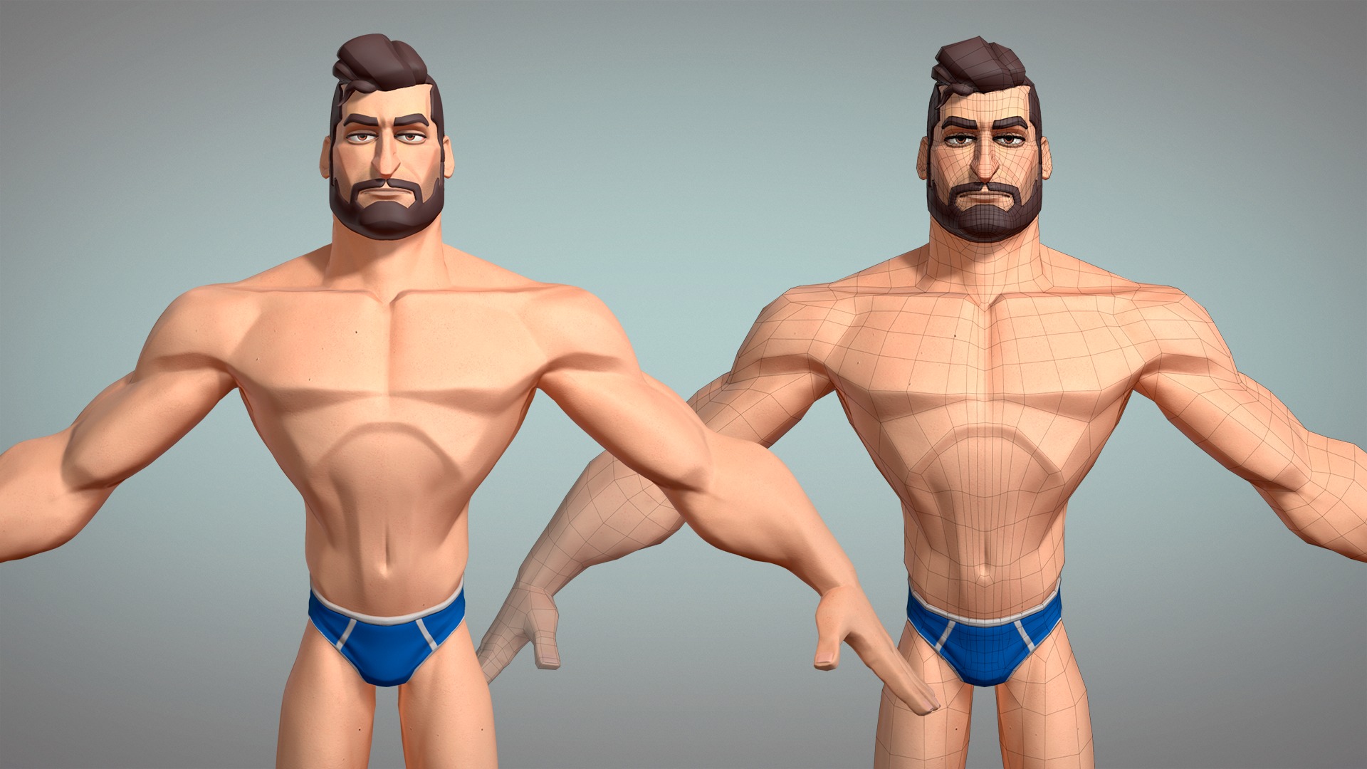 Cartoon male character Hugh base mesh game ready Low-poly 3D model_6