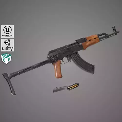 Light Machine Gun 10 Wood All PBR Unity UE Textures Low-poly 3D model