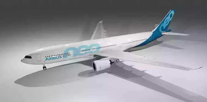 Airbus a330-900neo airbus house livery with cockpit Low-poly 3D model