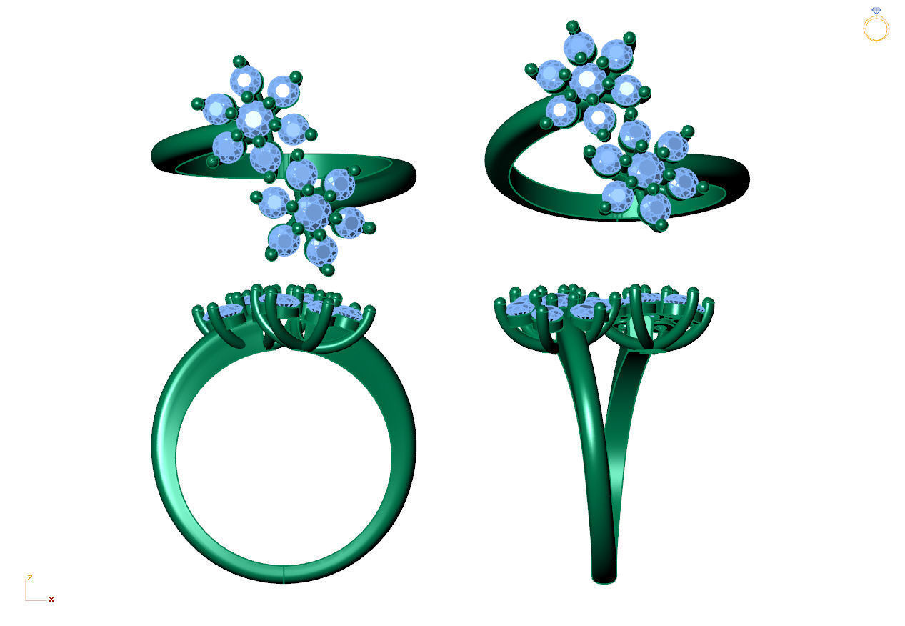 Double flower ring 3D print model_4