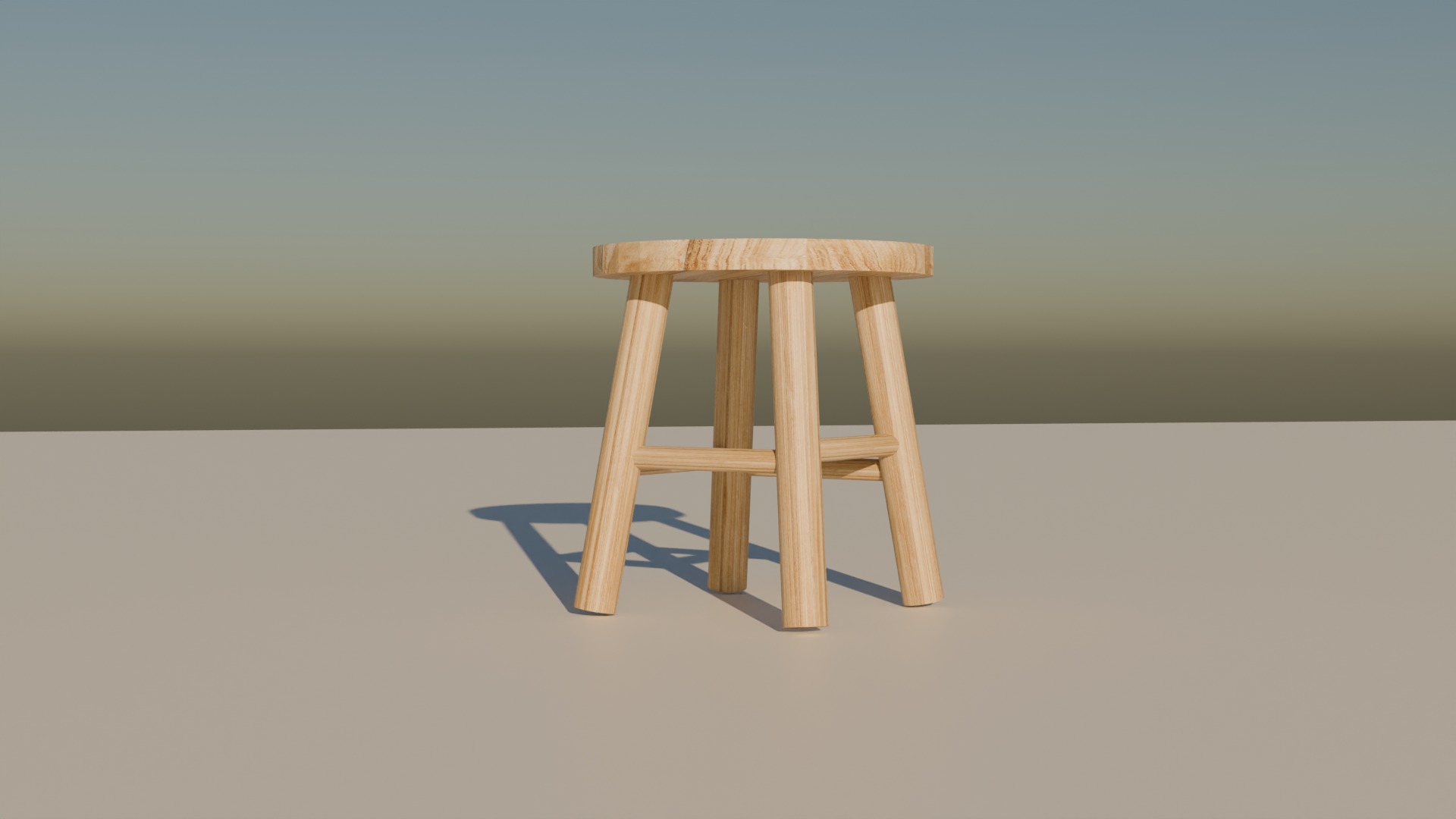 Wood Stool  Low-poly 3D model_4