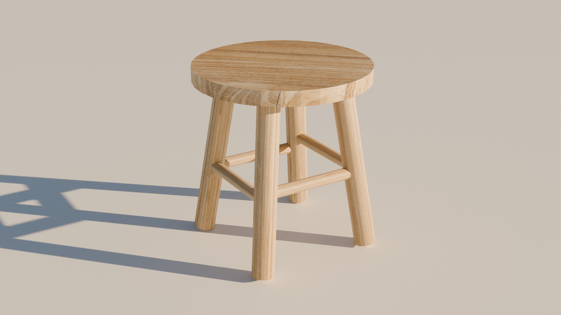 Wood Stool  Low-poly 3D model_2
