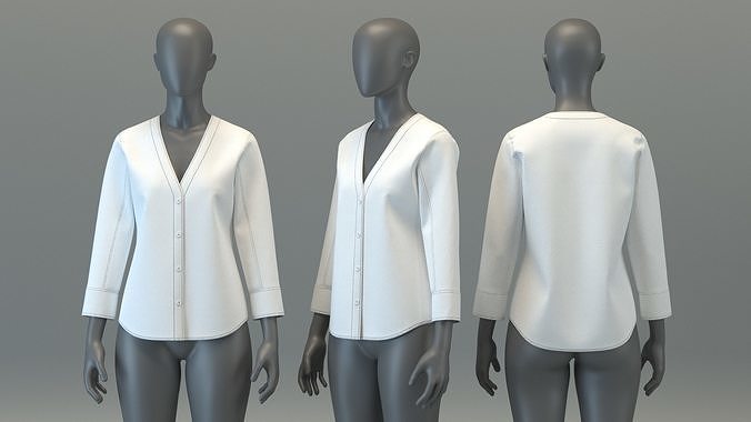 Linen V-Neck Shirt 3D model