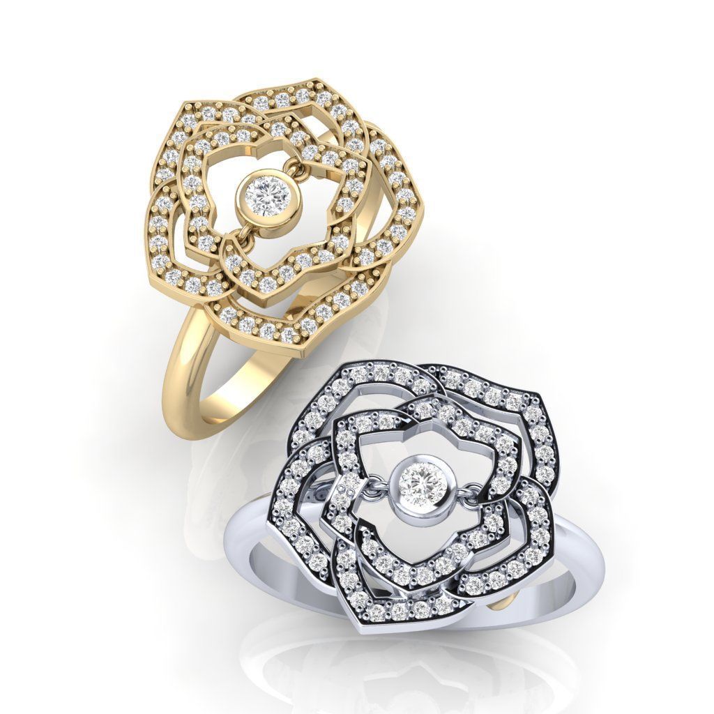 Diamond rose ring 3D print model_3