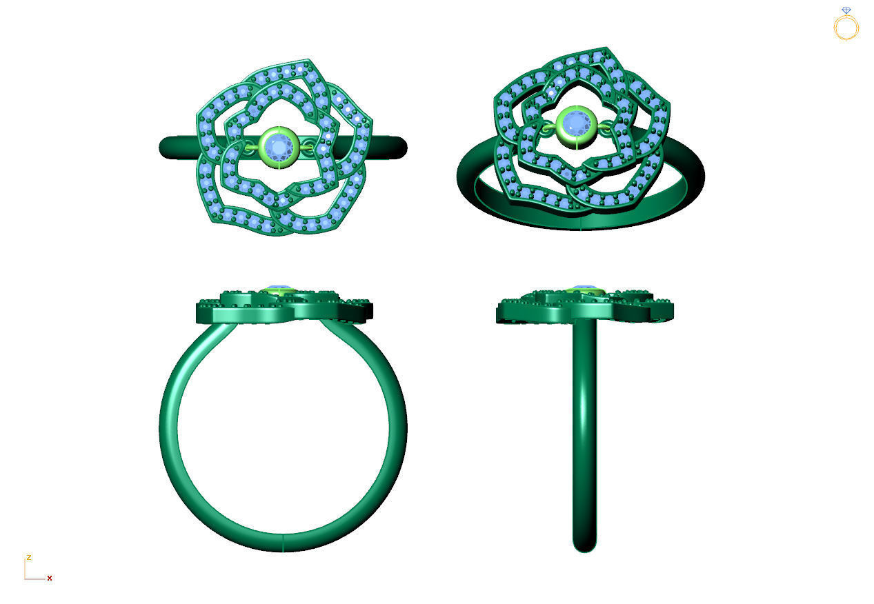 Diamond rose ring 3D print model_4