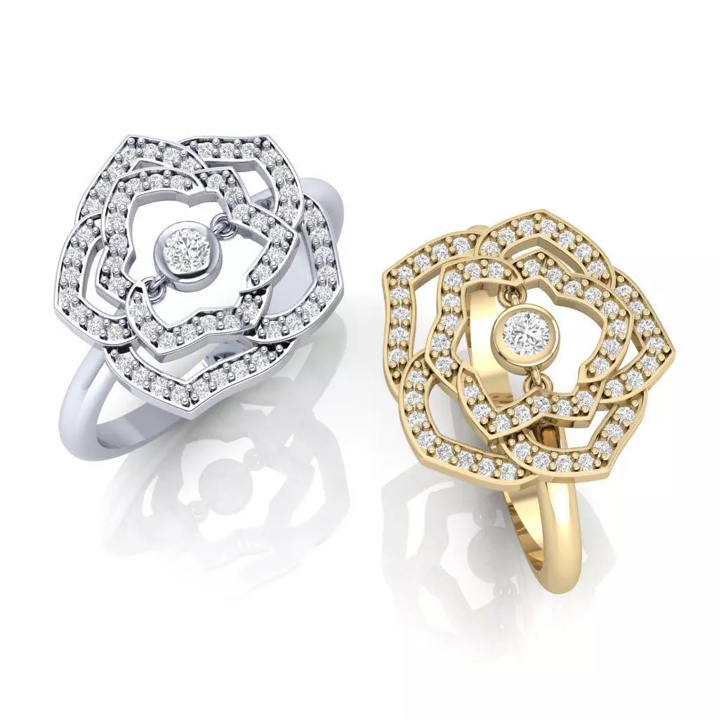 Diamond rose ring 3D print model_0