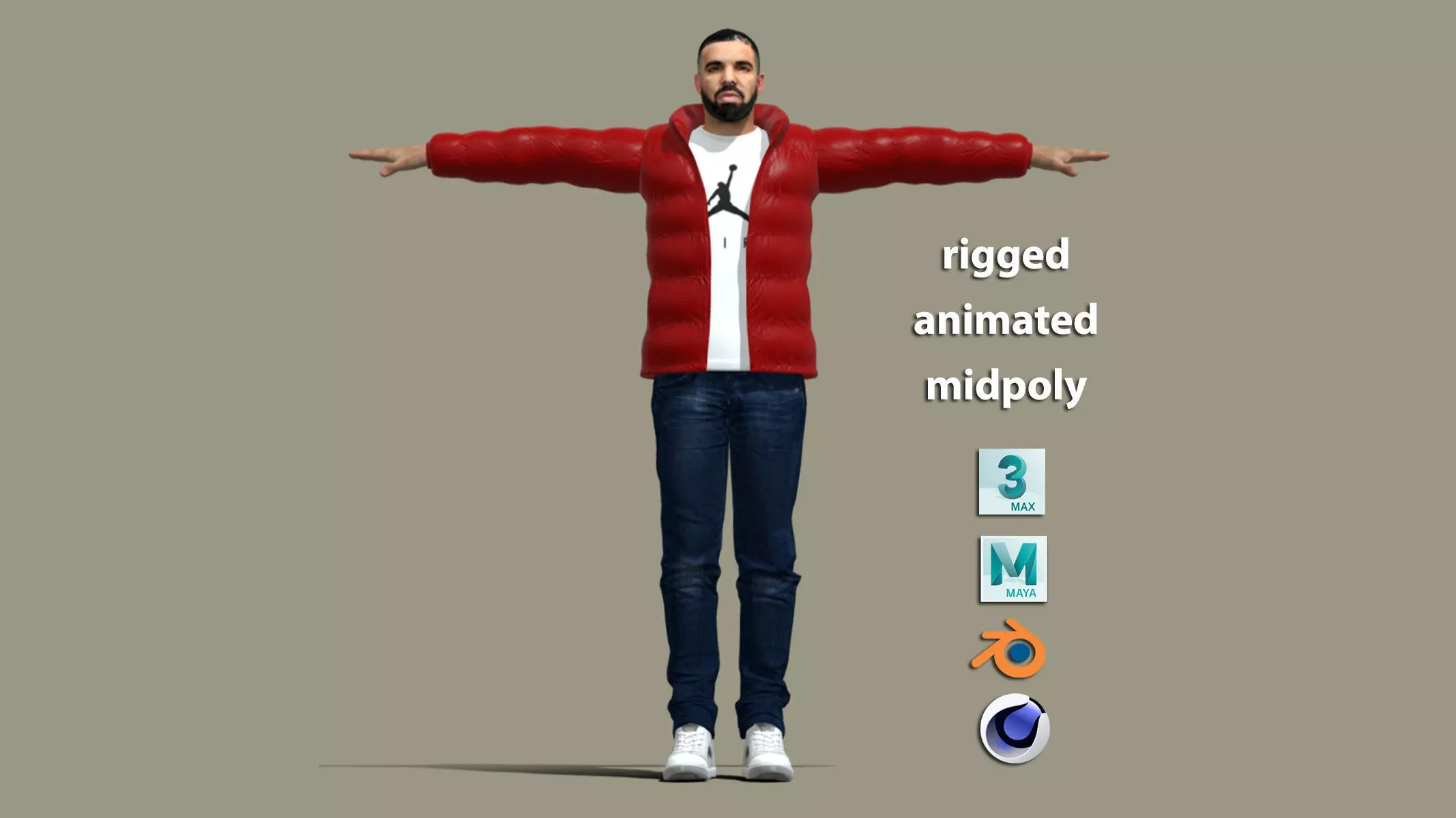 T-Pose Rigged Drake rapper 3D model
