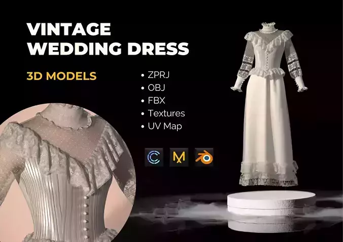 Vintage Bride Dress - 3D model