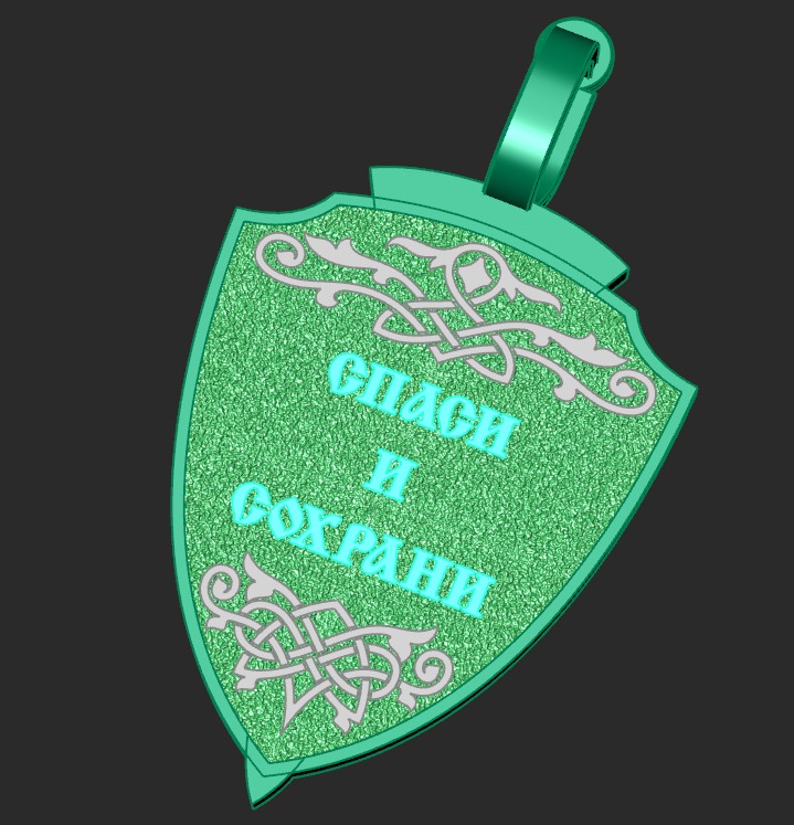 A PENDANT IN THE SHAPE OF A SHIELD WITH IMAGES OF SAINTS 3D print model_5
