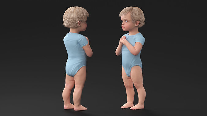 Toddler in Bodysuit Standing Pose 3D model 4