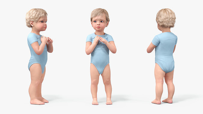 Toddler in Bodysuit Standing Pose 3D model 6