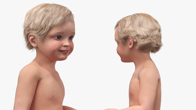 Boy Aged 1 Year in Diaper Sitting Pose 3D model 7