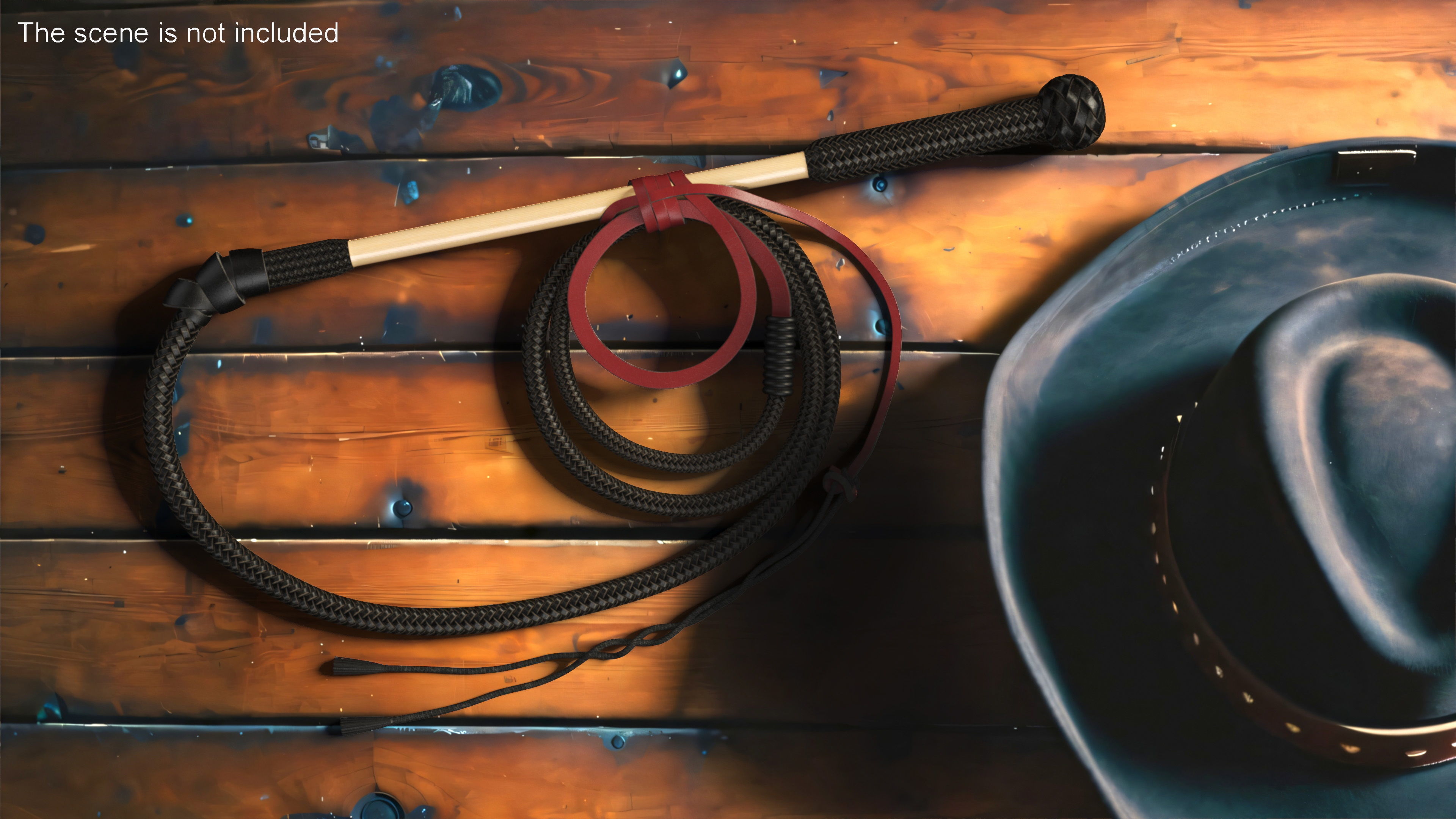 Leather Bullwhip Coiled Black Rigged for Maya 3D model