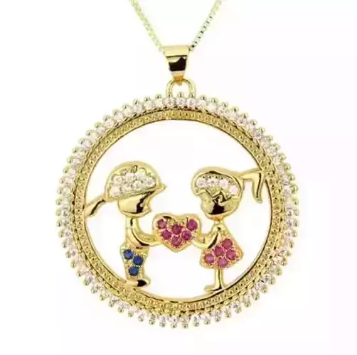 Diamond Boy Girl Gold Necklace Love heart kids Fashion Jewelry 