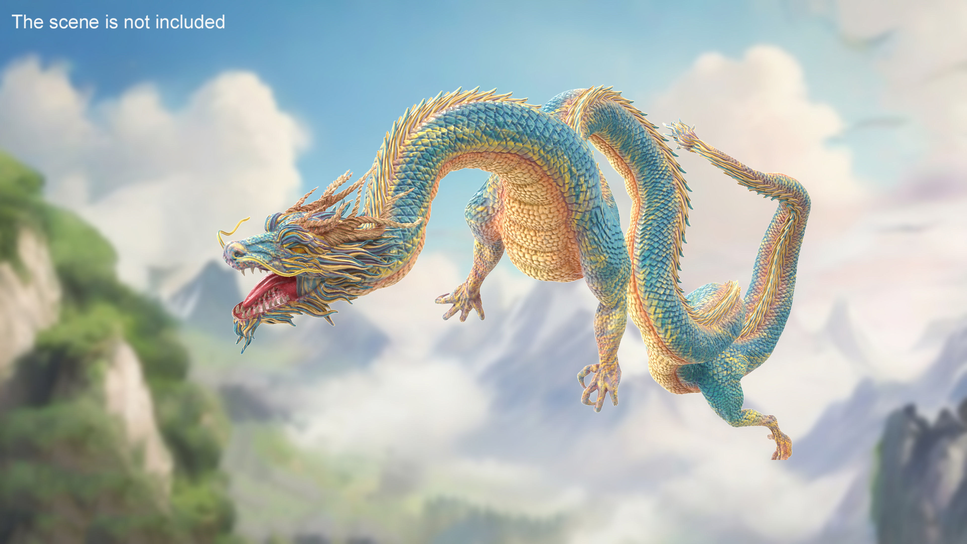 Asian Mythical Serpent Dragon Blue Rigged for Maya 3D model