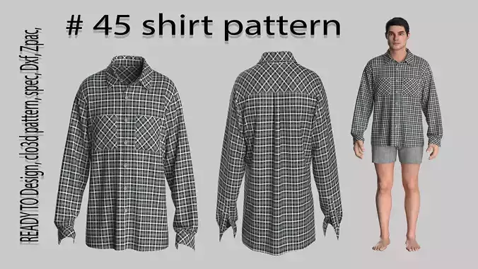 45 shirt pattern for men 3D print model