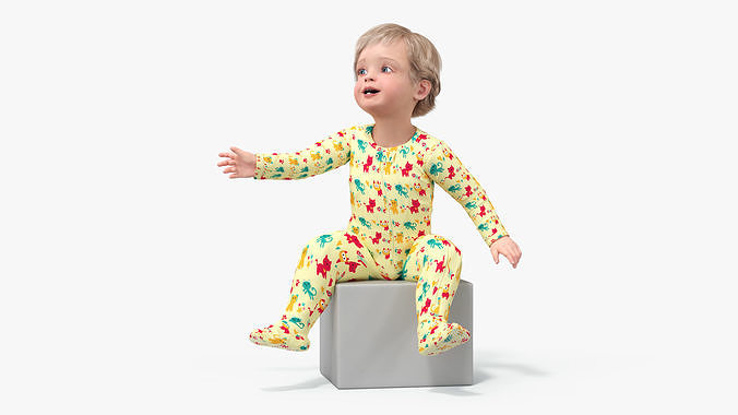 Toddler Aged 1 Year in Pajamas Sitting Pose 3D model 5