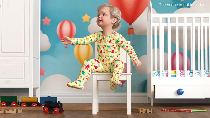 Toddler Aged 1 Year in Pajamas Sitting Pose 3D model