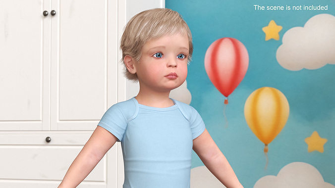 Boy Aged 1 Year in Bodysuit A-Pose 3D model 2