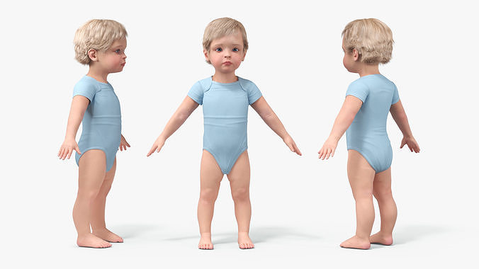 Boy Aged 1 Year in Bodysuit A-Pose 3D model 6