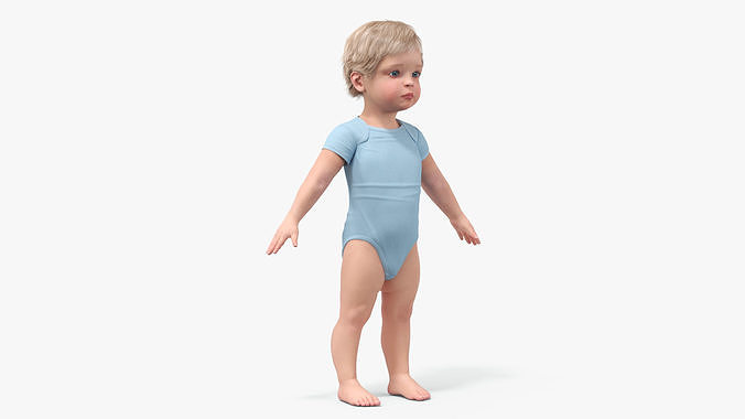 Boy Aged 1 Year in Bodysuit A-Pose 3D model 5