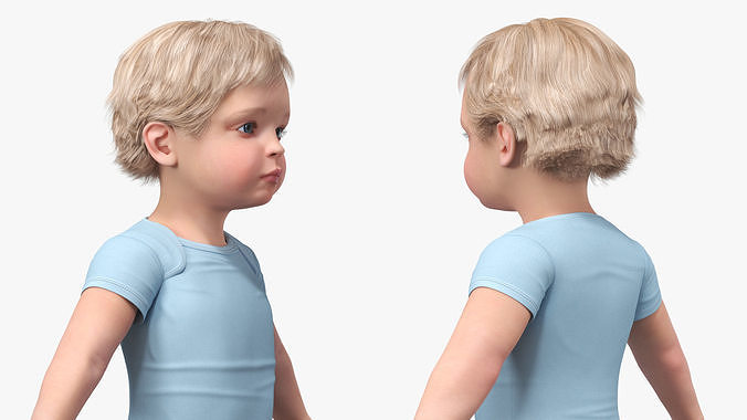 Boy Aged 1 Year in Bodysuit A-Pose 3D model 7