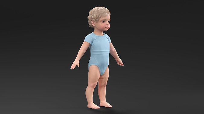Boy Aged 1 Year in Bodysuit A-Pose 3D model 3