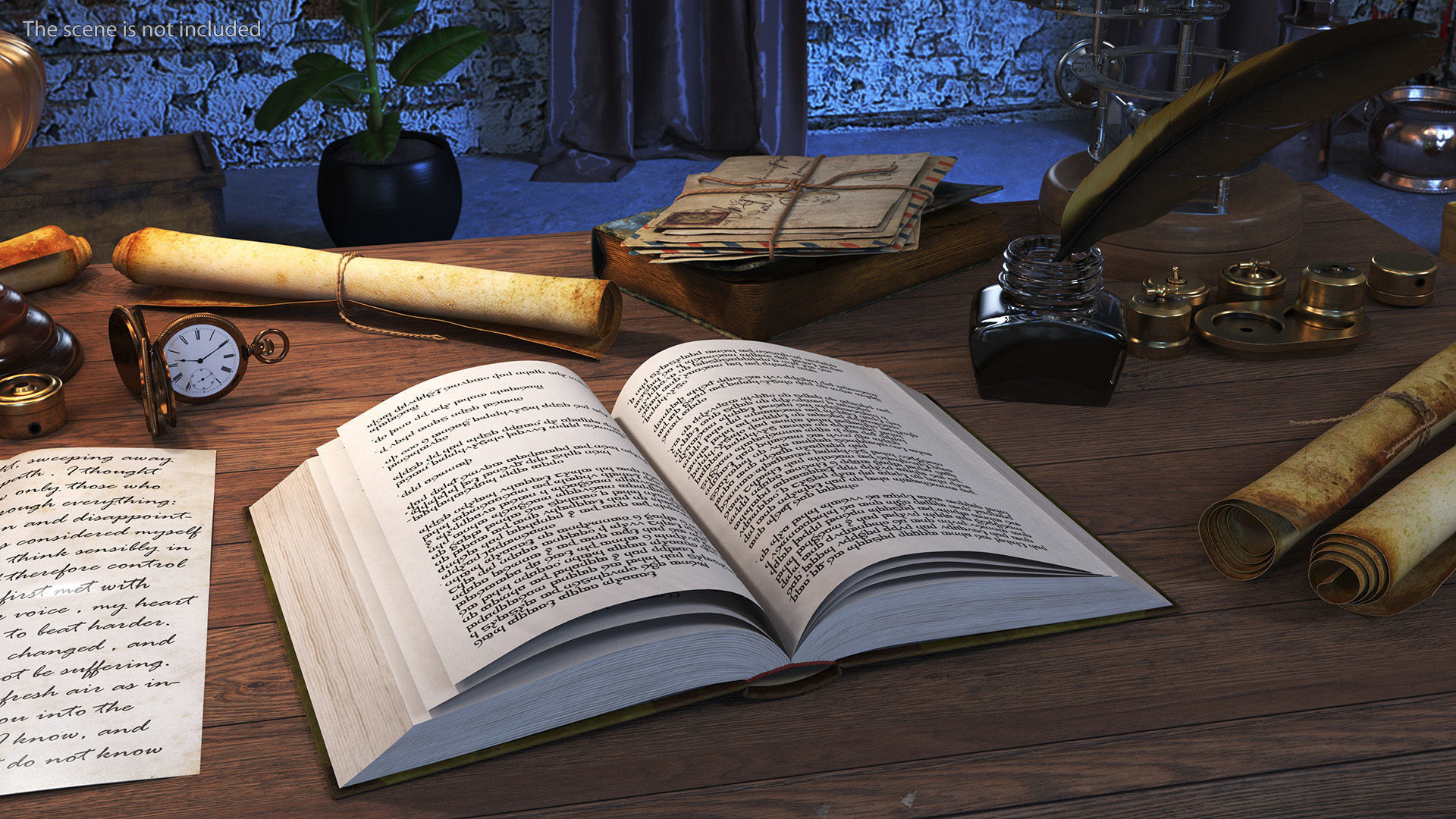Hardback Book Elven Text Green Rigged for Cinema 4D 3D model