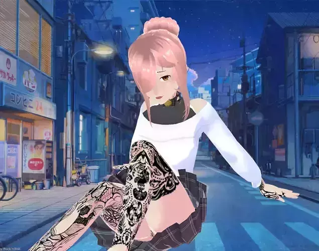 Rigged Tattooed Anime Girl