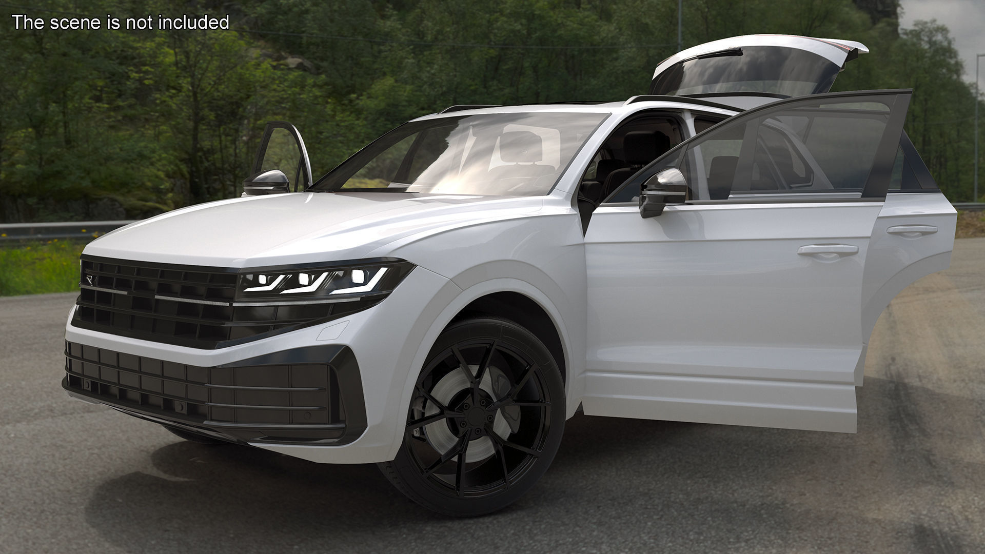 Electric SUV White Lights On Rigged 3D model