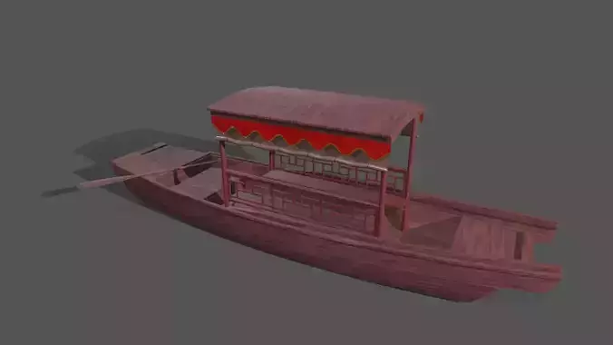 wooden boat Low-poly 3D model