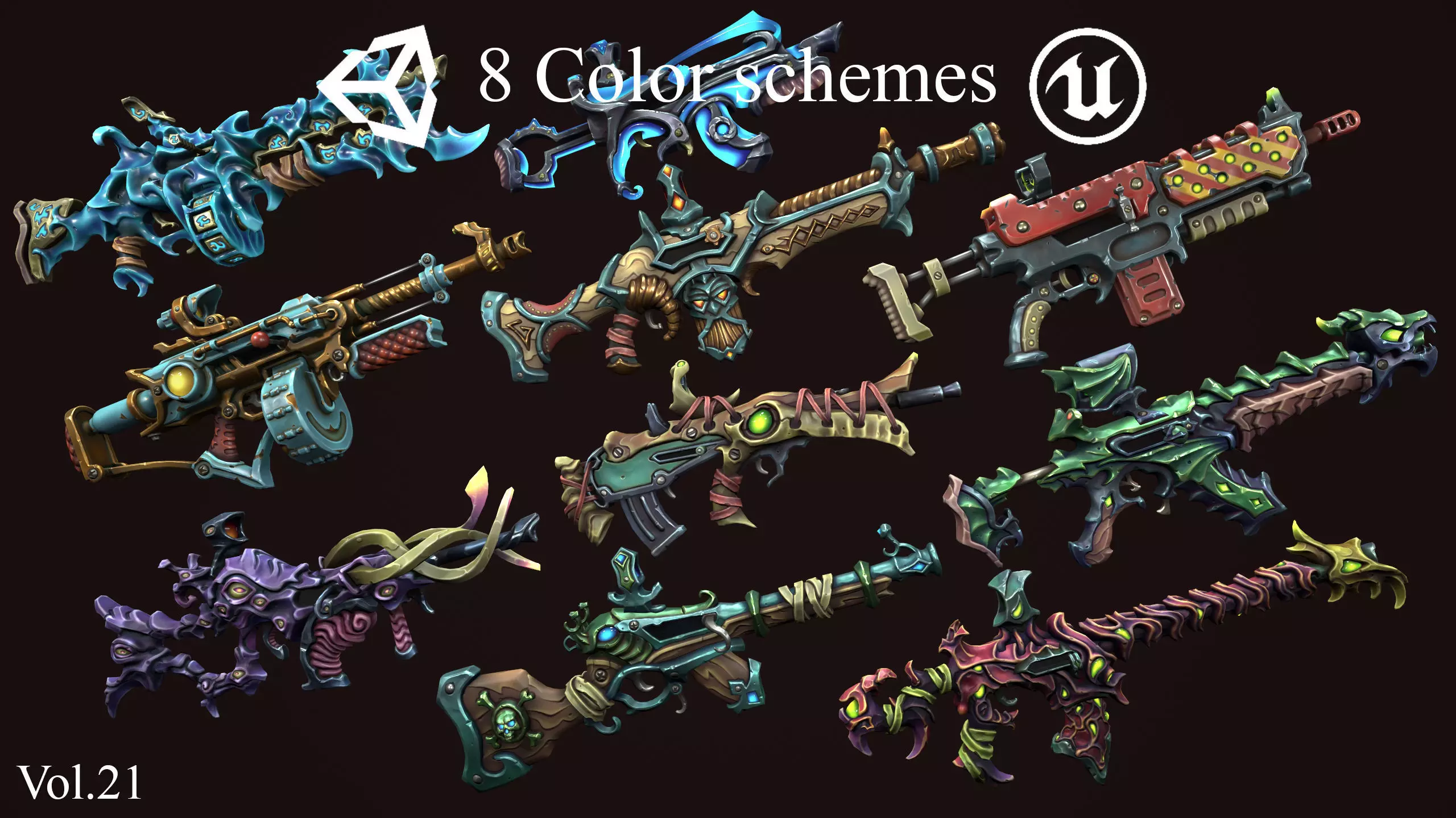 Fantasy assault rifles Low-poly 3D model